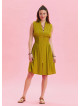 Olive Summer Dress with Stand Collar and Zipper Detail 4441